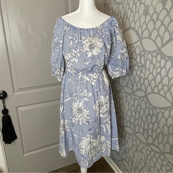 Blueh Ciel Size M Dress Retro Fit Flare Puffed Sleeves Midi Length - Picture 1 of 9